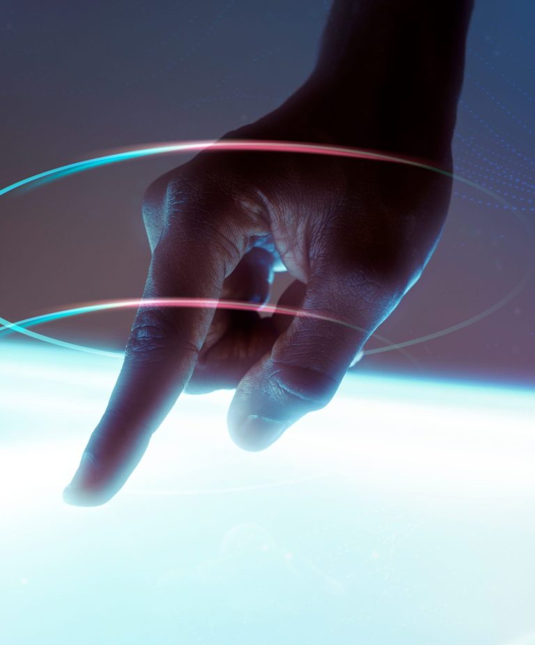 Hand using virtual screen advanced technology digital remix