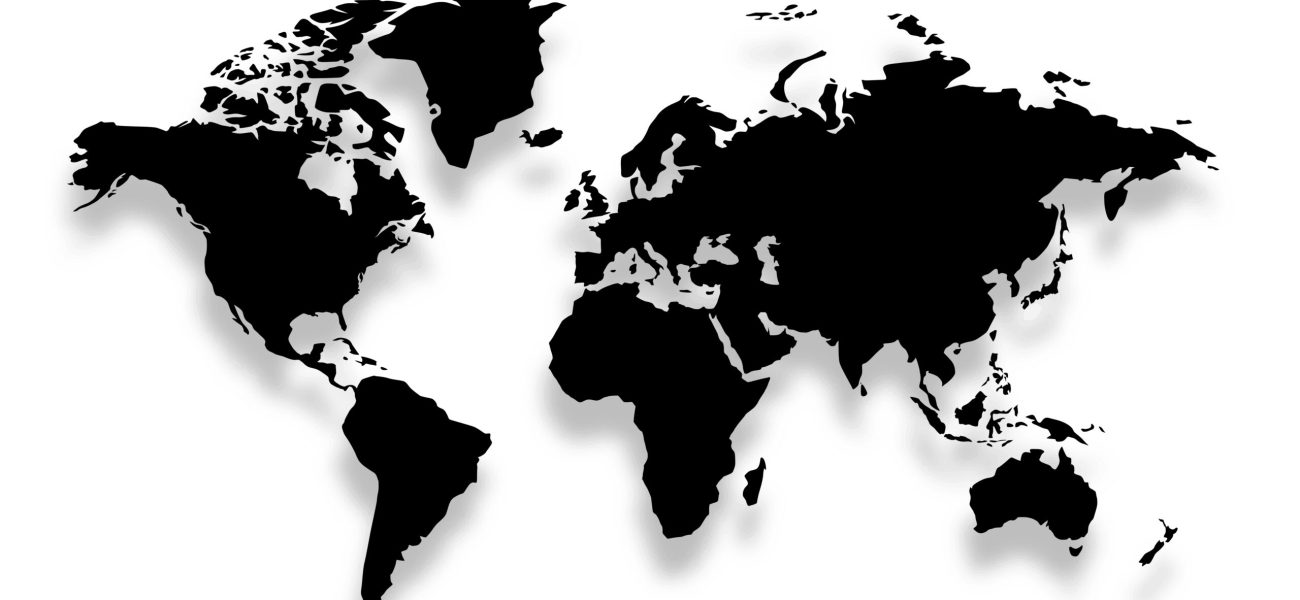 clean black world map in silhouette style template design